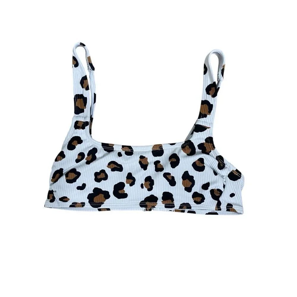 Xhilaration Leopard Print Ribbed Bikini Top White Brown Black Size Small
